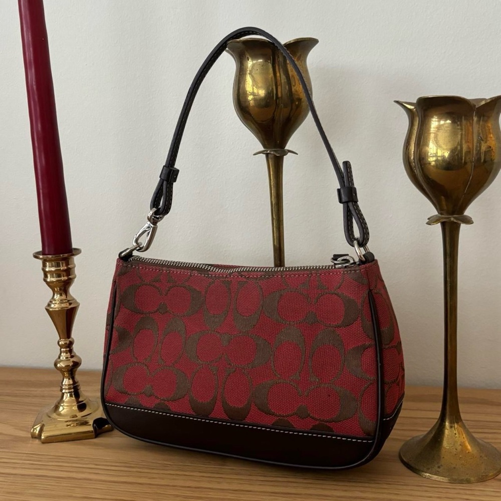 Coach Rare Vintage C Demi Red & Brown Mini Shoulder Bag